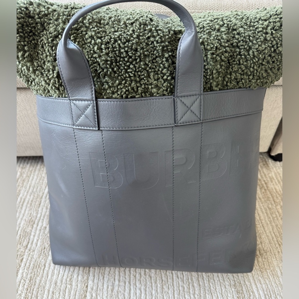 Burberry Gray Leather Tote Bag